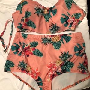 Pineapple Blush Pink High Waisted Bathing Suit Set